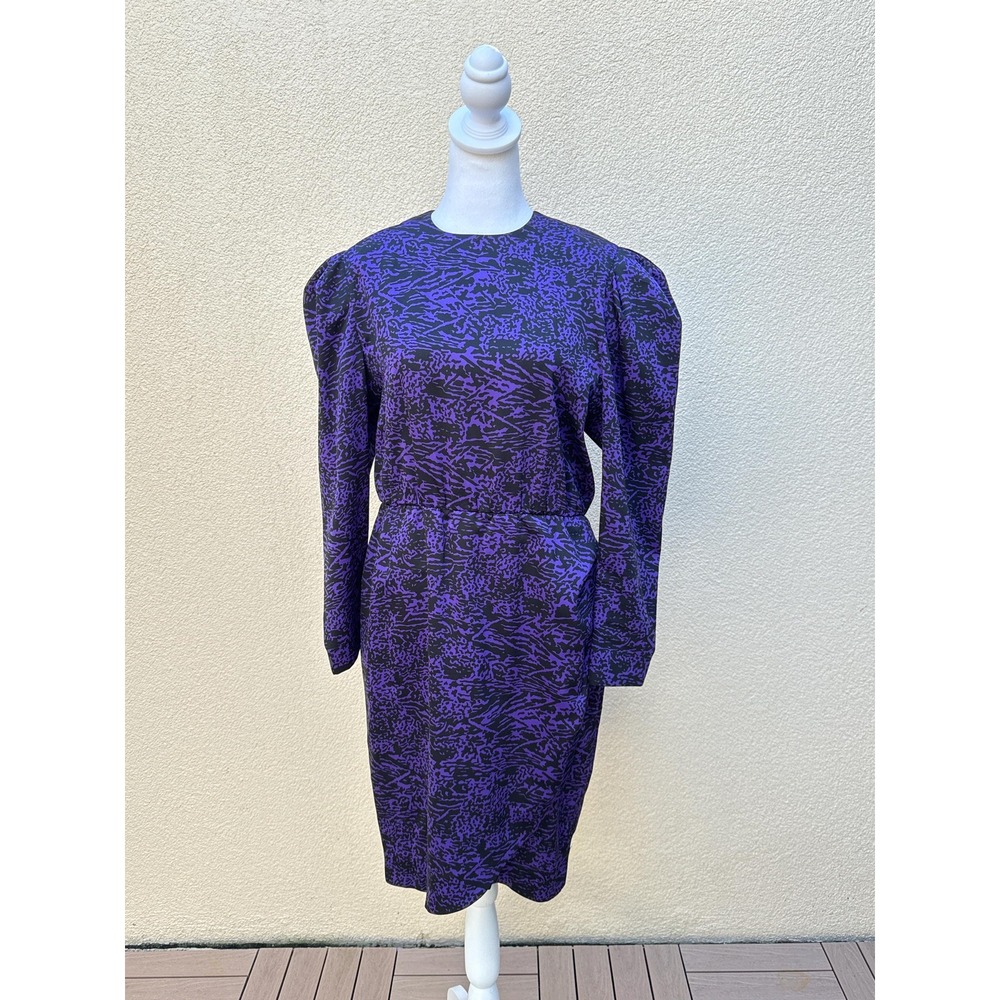 Vintage 80's Balenciaga purple and black long sleeve crew neck knee length dress